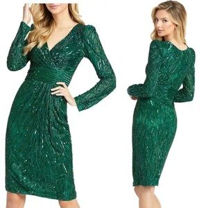 Mac Duggal Emerald Long Sleeve Sequin Dress